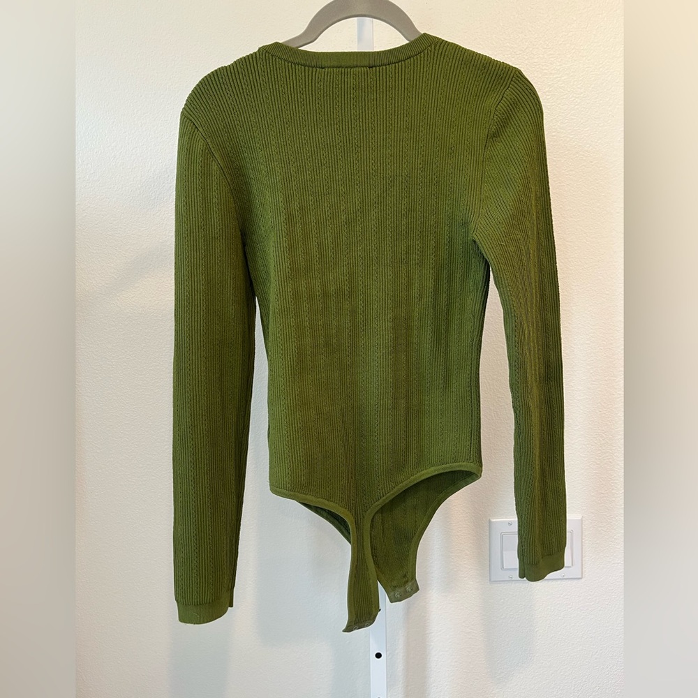 Express Olive Ribbed Knit Bodysuit - Picture 4 of 6